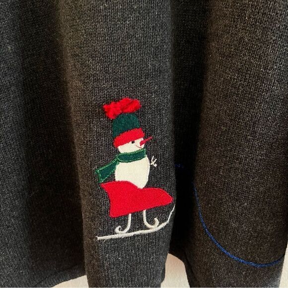 Crazy Horse Sweater Cardigan Snowmen Size 2X Zip Front Pearl Accents Gray - Picture 8 of 8